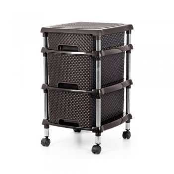 Gaveteiro Organizador Rattan C/ Rodinhas 1 Gaveta Pequena + 2 Gavetas Grandes marrom