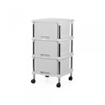 Gaveteiro Organizador Rattan C/ Rodinhas 3 Gavetas Grandes Branco