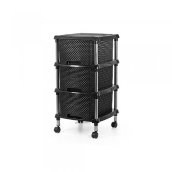Gaveteiro Organizador Rattan C/ Rodinhas 3 Gavetas Grandes Preto