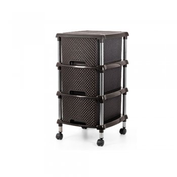 Gaveteiro Organizador Rattan C/ Rodinhas 3 Gavetas Grandes Marrom