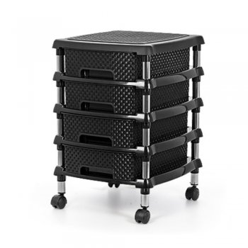 Gaveteiro Organizador Rattan 4 Gavetas Pequenas C/ Rodinhas Preto