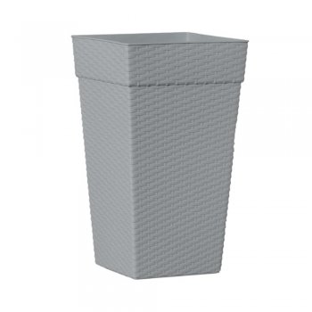 Vaso Quadrado Coluna Rattan Pequeno 10L Cinza