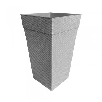 Vaso Quadrado Coluna Rattan Médio 17,5L Cinza