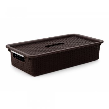 Cesto N°02 Organizador Rattan com Tampa - Marrom