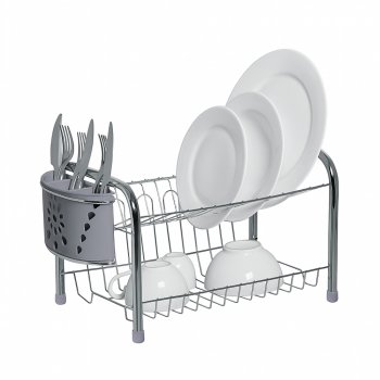 Escorredor de Pratos Secador Rei com Porta Copos e Talheres Mimo - Chumbo