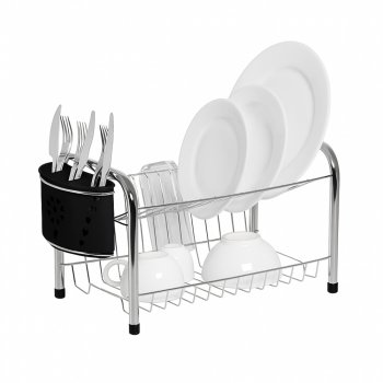 Escorredor de Pratos Secador Rei com Porta Copos e Talheres Mimo - Preto