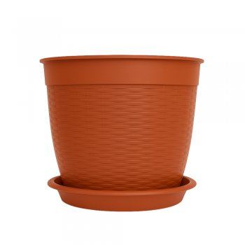 Vaso Redondo Estilo Vime 14,5L Com Prato N°2 27cm - Cerâmico