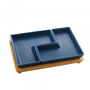 Conjunto Petisqueira em Porcelana Matt com Bandeja - Azul