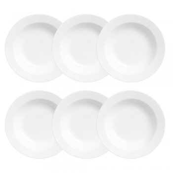 Jogo 6 Pratos para Massas Porcelana Branca 28,5 cm com Aba