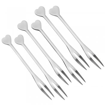 Kit 6 Garfos para Petiscos Coração em Aço Inox