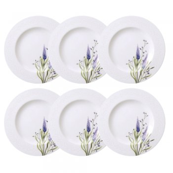 Jogo 6 Pratos de Porcelana Sobremesa Lilla 21 Cm