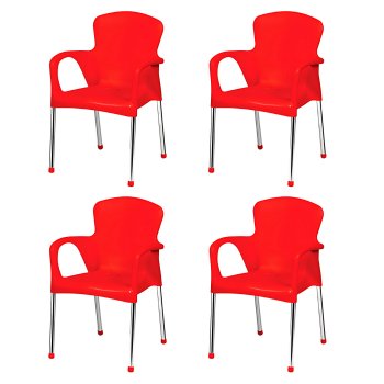 Conjunto de 12 poltronas Vermelhas + 3 mesas vermelhas cromo colors