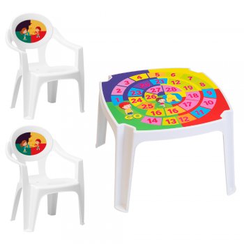 1 Mesa + 2 Cadeiras Infantis Label Plasnew - Jogos Branco