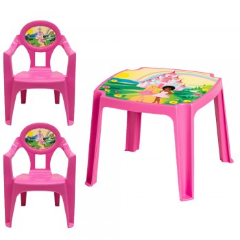 1 Mesa + 2 Cadeiras Infantis Label Plasnew - Princesa Rosa