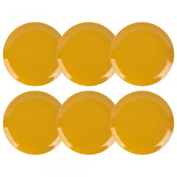 Jogo 6 Pratos Raso em Porcelana Amarelo Açafrão – Coleção Mix & Match