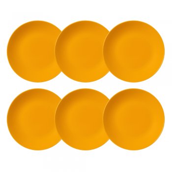 Jogo 6 Pratos Fundo em Porcelana Amarelo Açafrão – Coleção Mix & Match