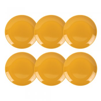 Jogo 6 Pratos de Sobremesa em Porcelana Amarelo Açafrão – Coleção Mix & Match