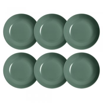 Jogo 6 Pratos Fundo em Porcelana Verde Sálvia – Coleção Mix & Match