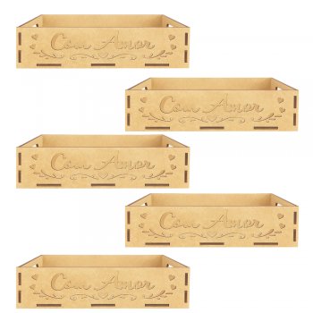 Jogo 5 Caixinhas em MDF com Recorte “Com Amor”