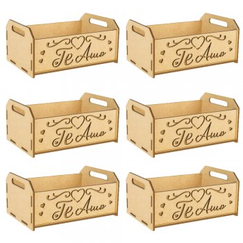 Jogo 6 Caixinhas em MDF com Recorte “Te Amo”
