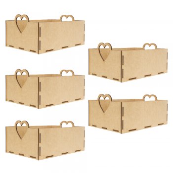 Jogo 5 Caixinhas em MDF Liso com Alça de Coração